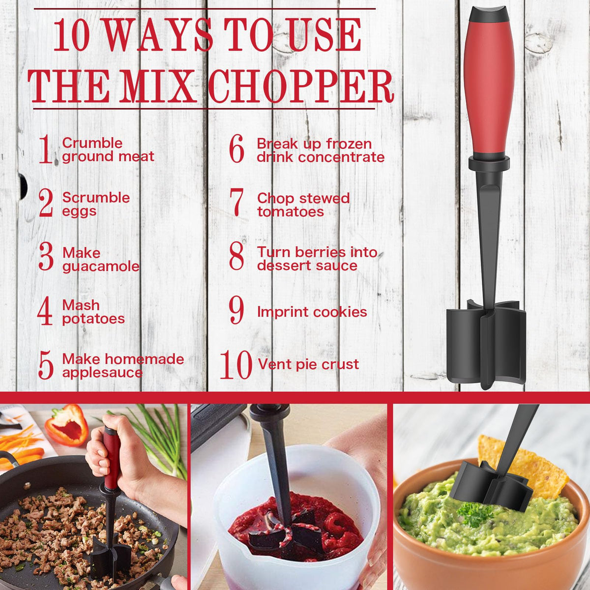 TMEDW Meat Chopper heat-resistant nylon handles high-heat cooking safely