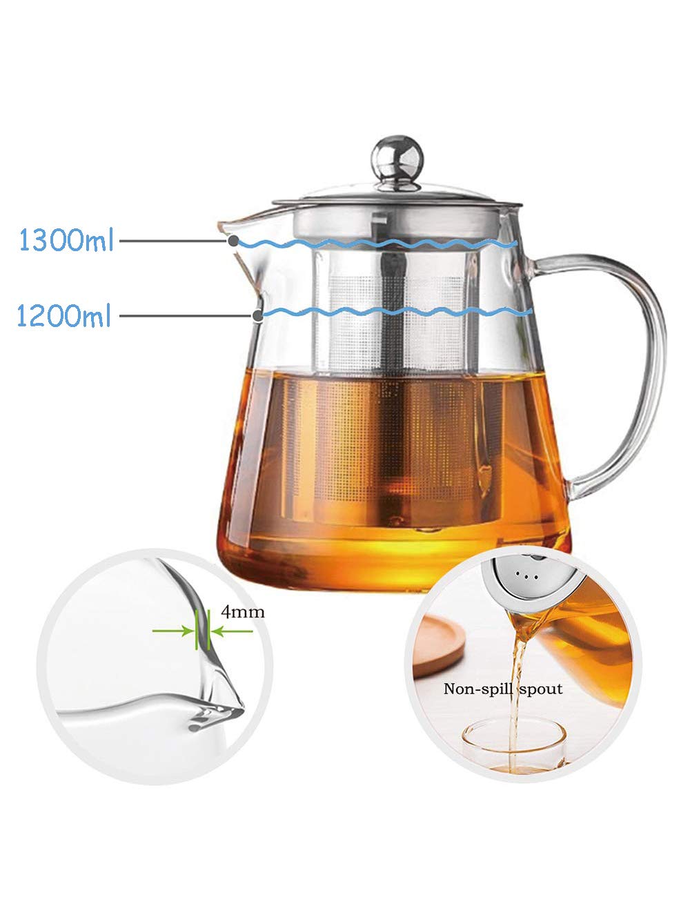 TMOST glass teapot 4mm thick glass for durability and clarity.