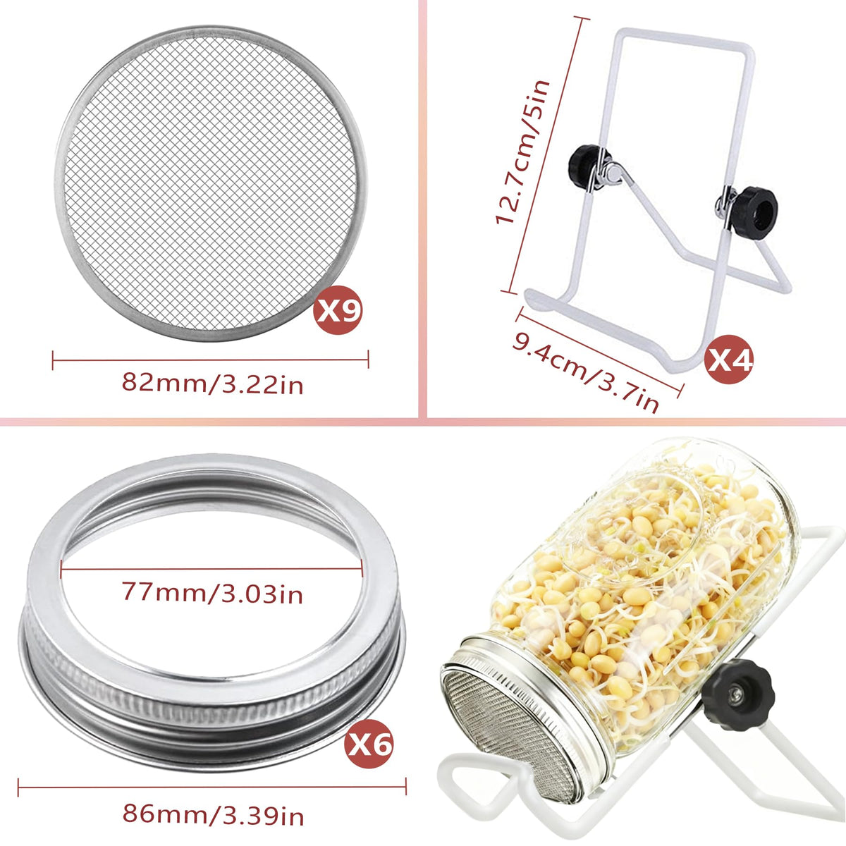 Tnkcter stainless steel sprouting stands 4-pack supports stable jar setups