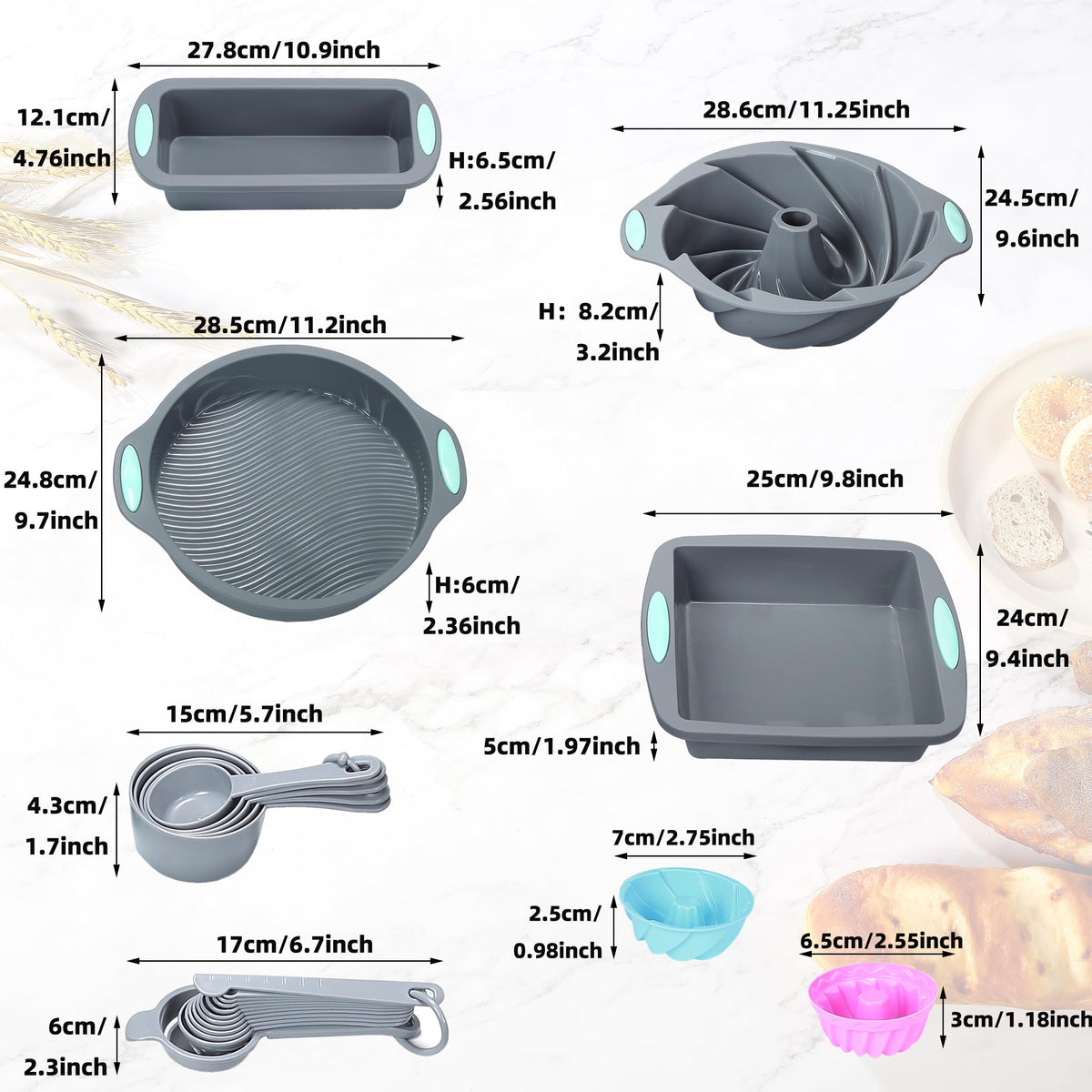 To encounter 45 Pieces silicone bakeware set measuring cups and spoons for precise prep