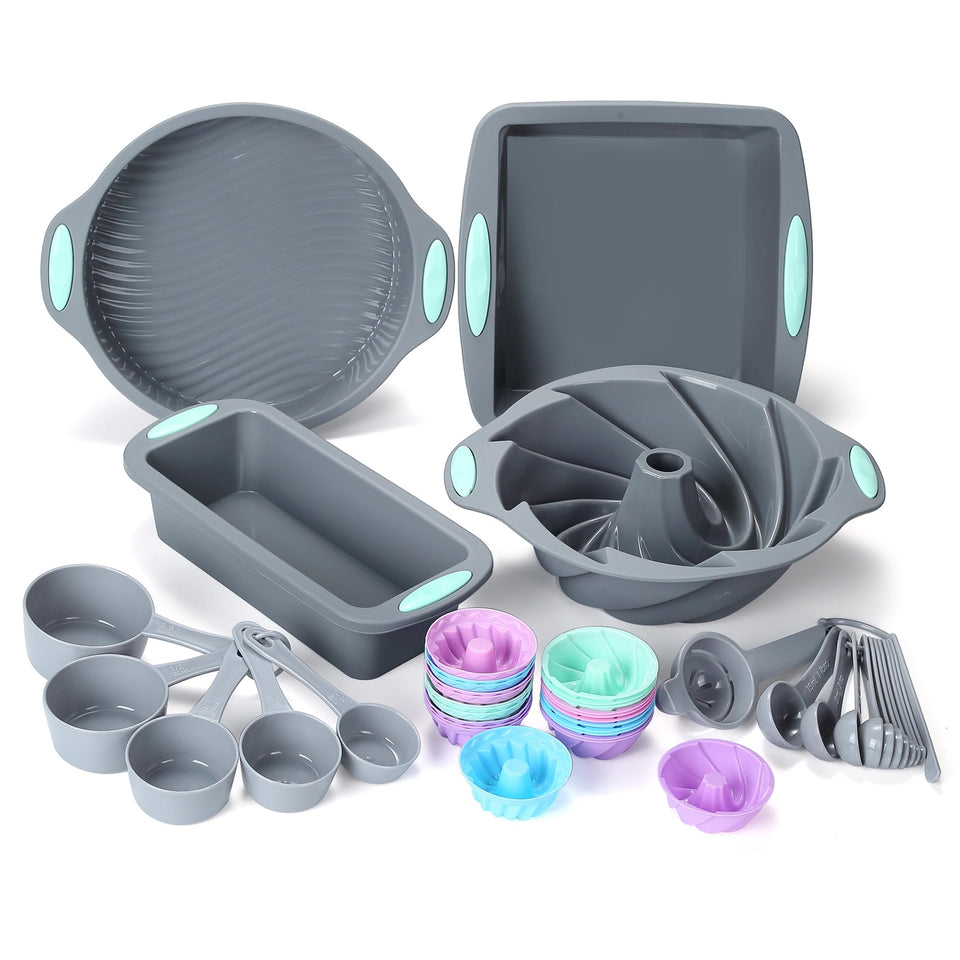 To encounter 45 Pieces silicone bakeware set round pan for easy release