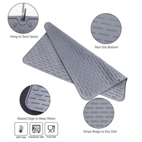 To encounter silicone dish drying mat shows raised ridges that speed air circulation for faster drying.
