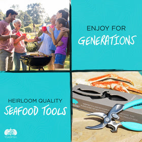 Toadfish crab leg cracker tool ocean stewardship note signals sustainable brand commitment