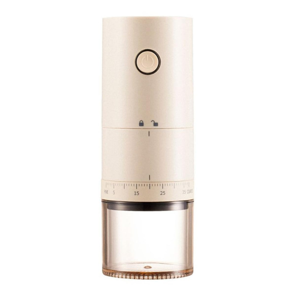 TOBEFORT portable electric burr grinder with external dial for precise grind control.
