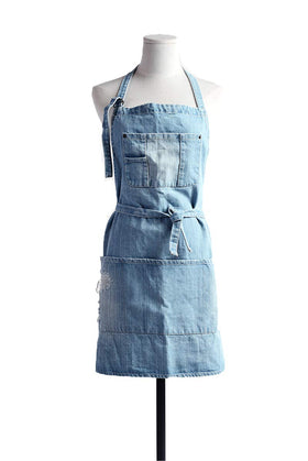 Tobyan Cotton Denim Apron Soft front view shows durable fabric for busy kitchens