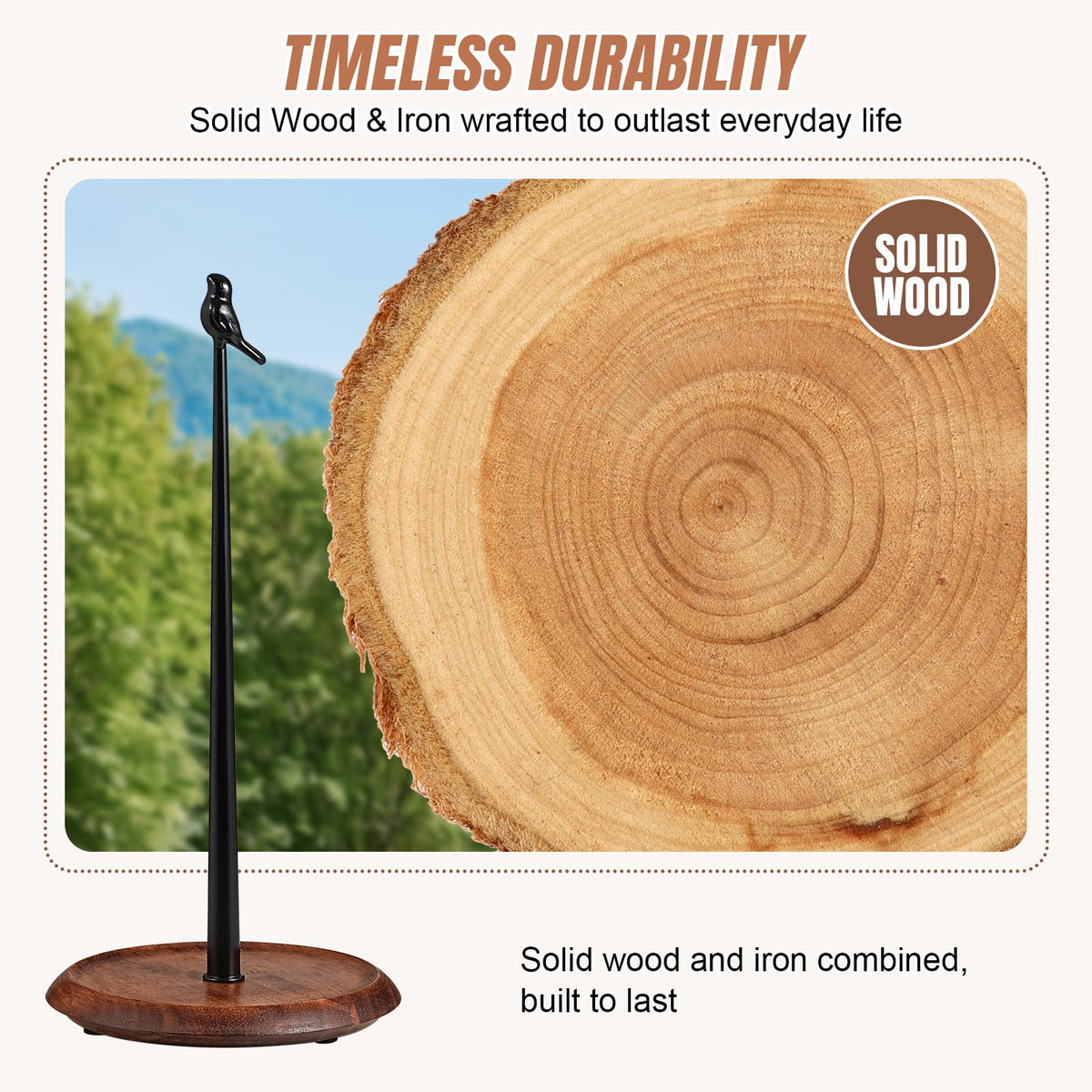 Tocemei solid wood base showing natural grain for durability.
