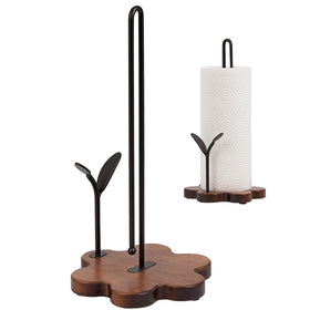 Tocemei wooden towel holder on countertop with floral base adds natural charm