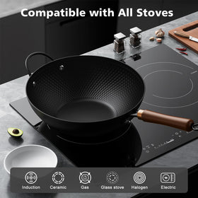 Todlabe wok compatibility with induction, gas, and electric stoves.