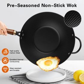 Todlabe ergonomic dual-handle wok provides a secure grip for high-heat searing.