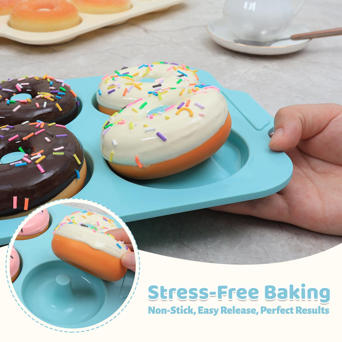 Toeusog six-cavity frame supports both donuts and bagels evenly