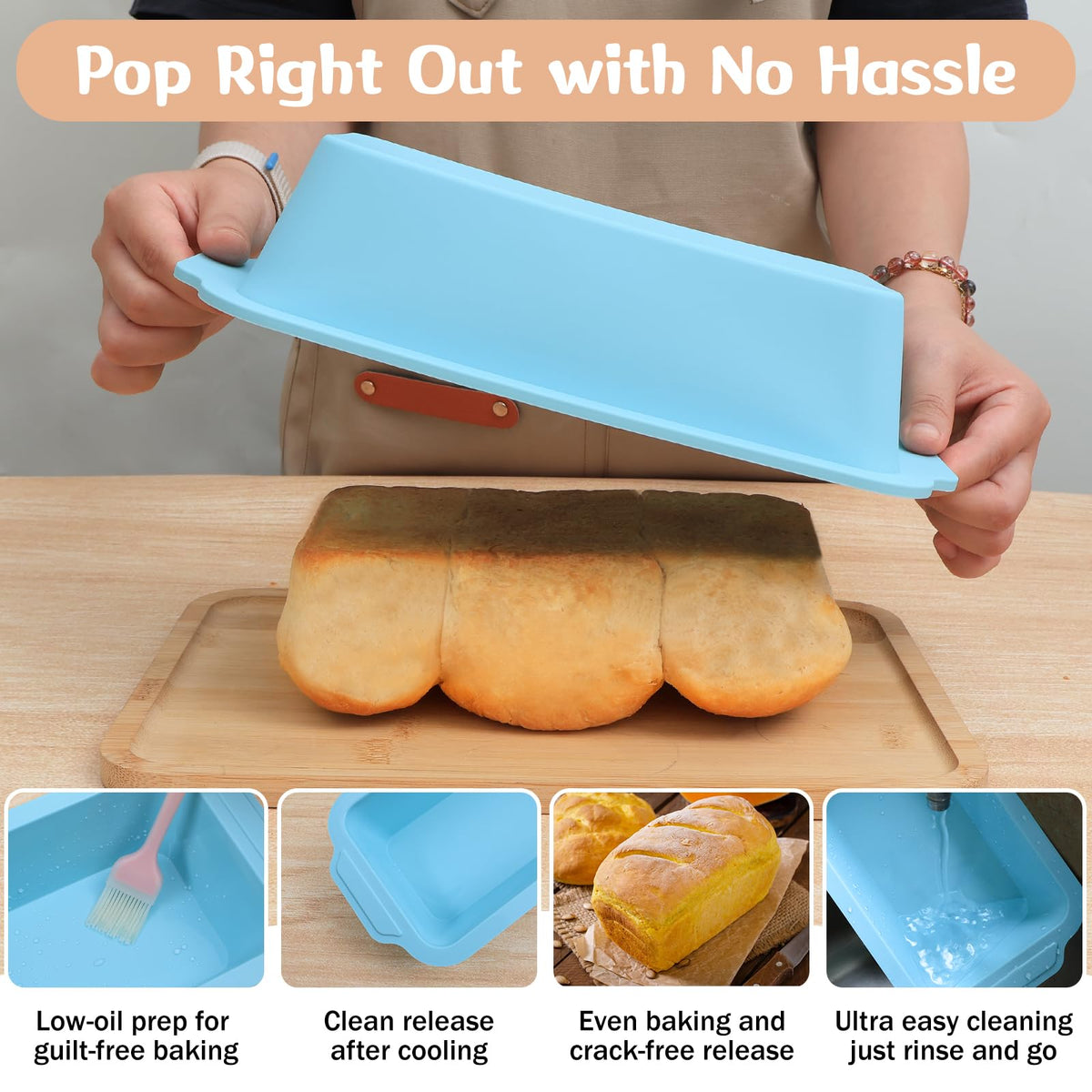  Toeusog bread pan cleaning is quick and simple after baking.