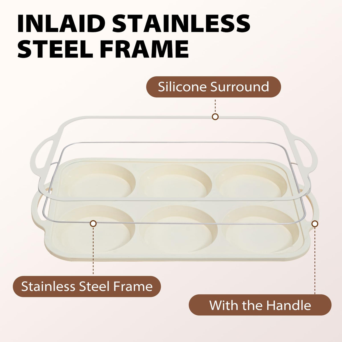 Toeusog metal frame with handle provides stable lifting during baking
