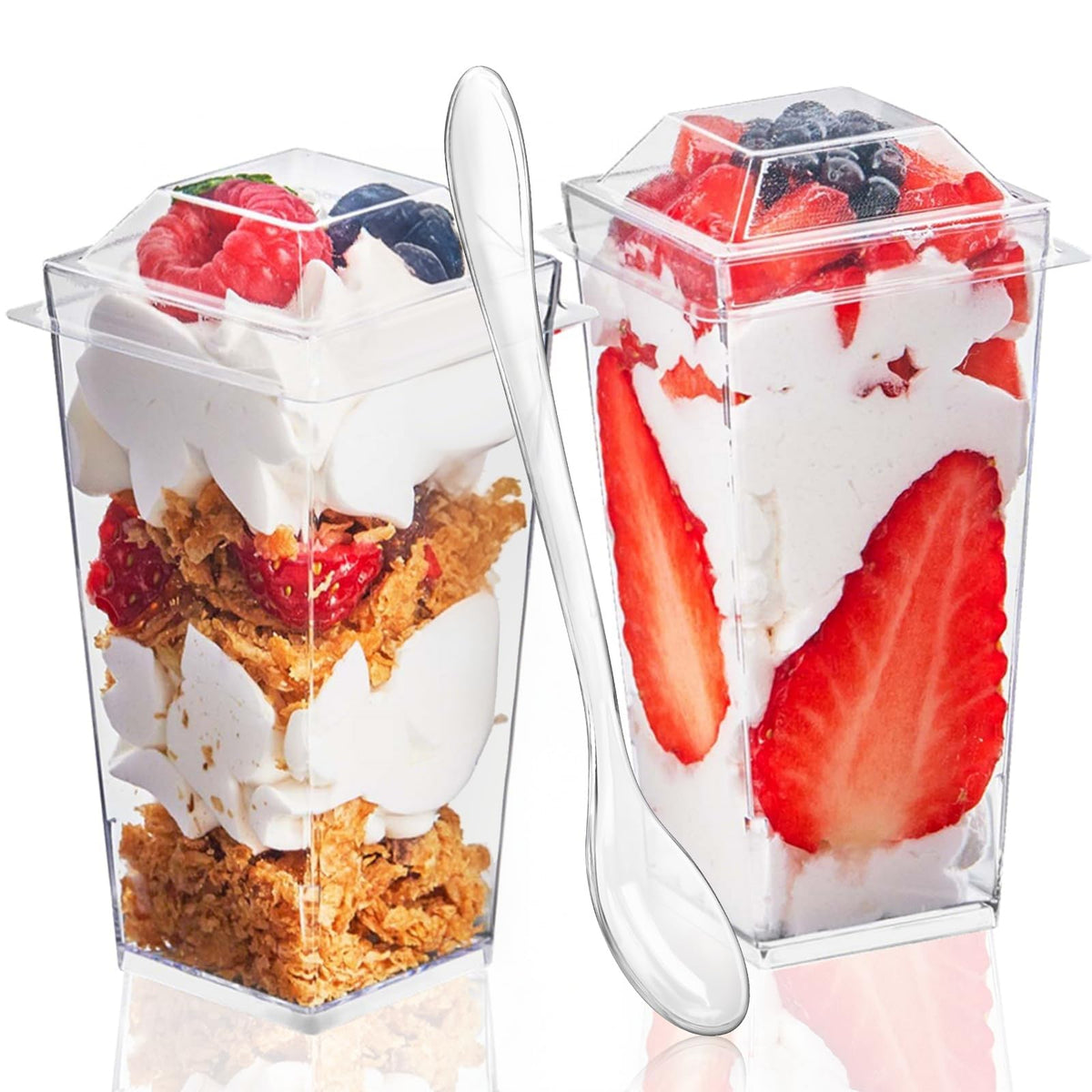 TOFLEN 3oz square dessert cup for individual servings with crystal clarity