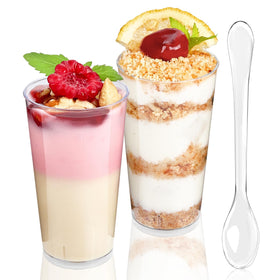 TOFLEN 3oz clear cups with spoons for stylish party servings