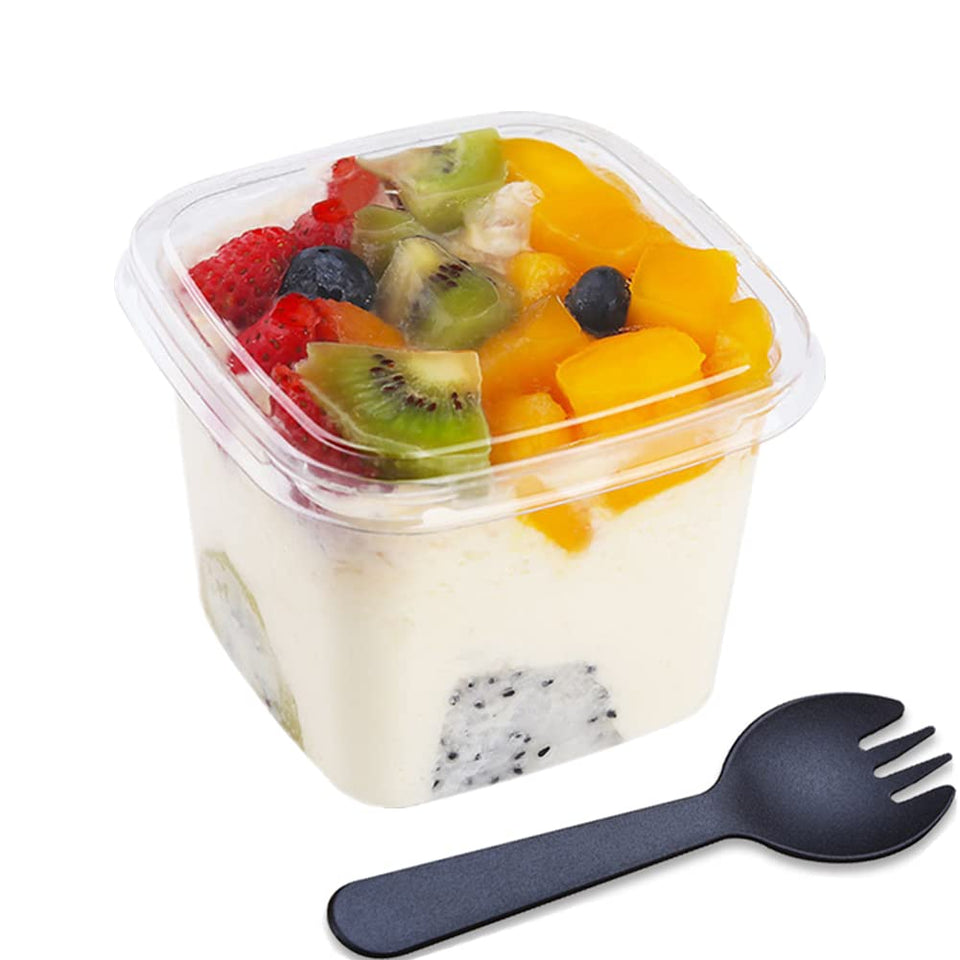 TOFLEN 50ct square dessert cups with lids shown for organized storage and freshness