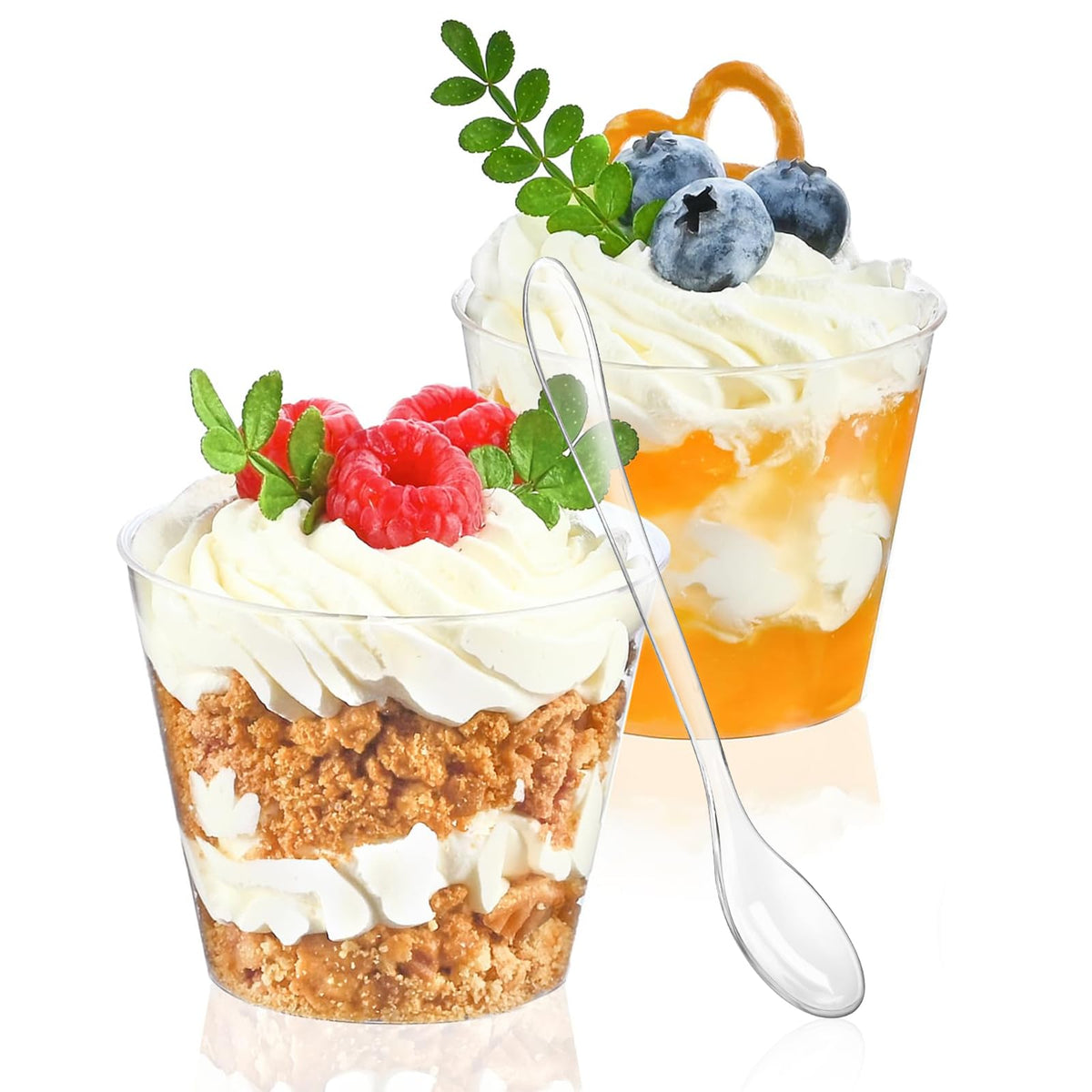 TOFLEN 5 oz mini dessert cups, crystal clear for elegant presentations.