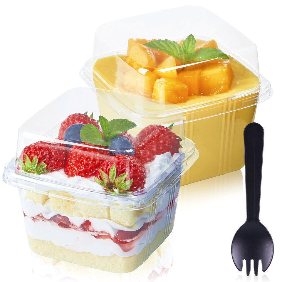 TOFLEN 8 oz square dessert cups with lids for secure take-away service
