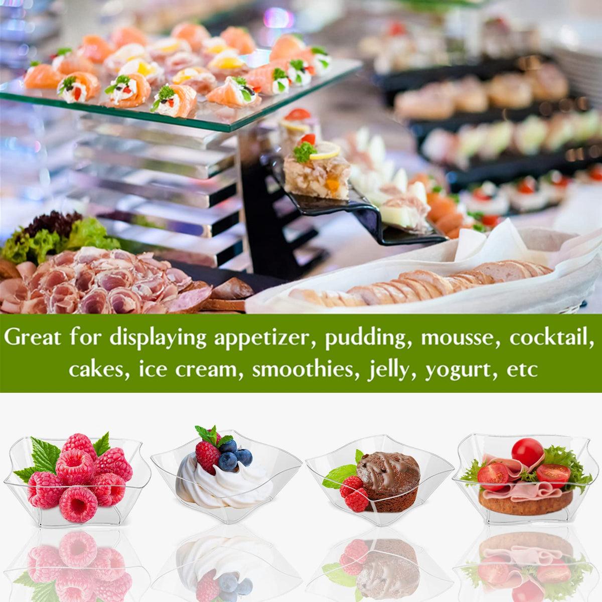 TOFLEN clear cups showcase desserts, fruits, or nuts with a polished feel