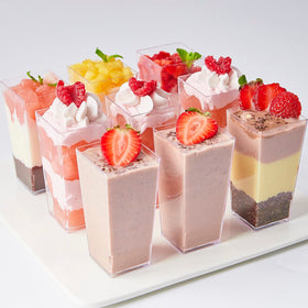 TOFLEN reusable 3oz shooters help create elegant tasting displays.