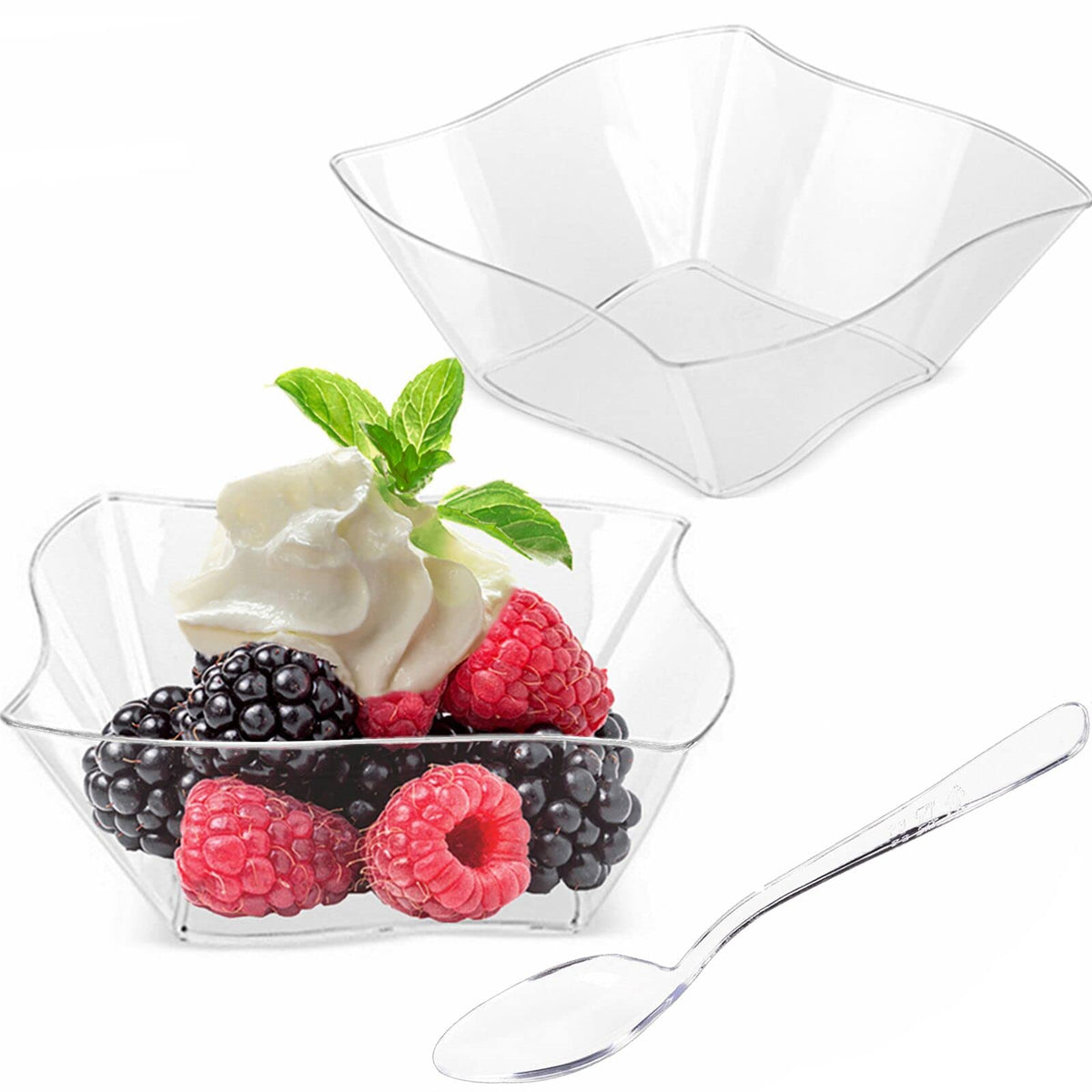 TOFLEN crystal-clear 5 oz dessert cups showcase elegant party desserts.