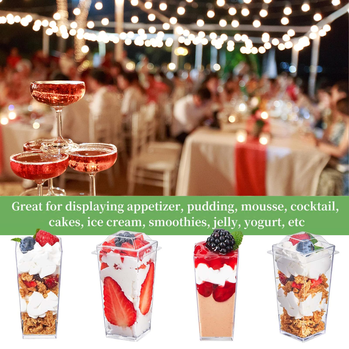 TOFLEN crystal-clear plastic cups for stylish food presentation