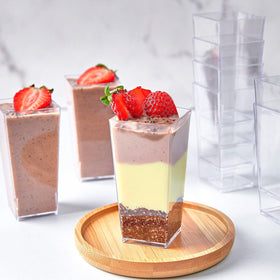 TOFLEN clear party cups are versatile for desserts, appetizers, and shooters.