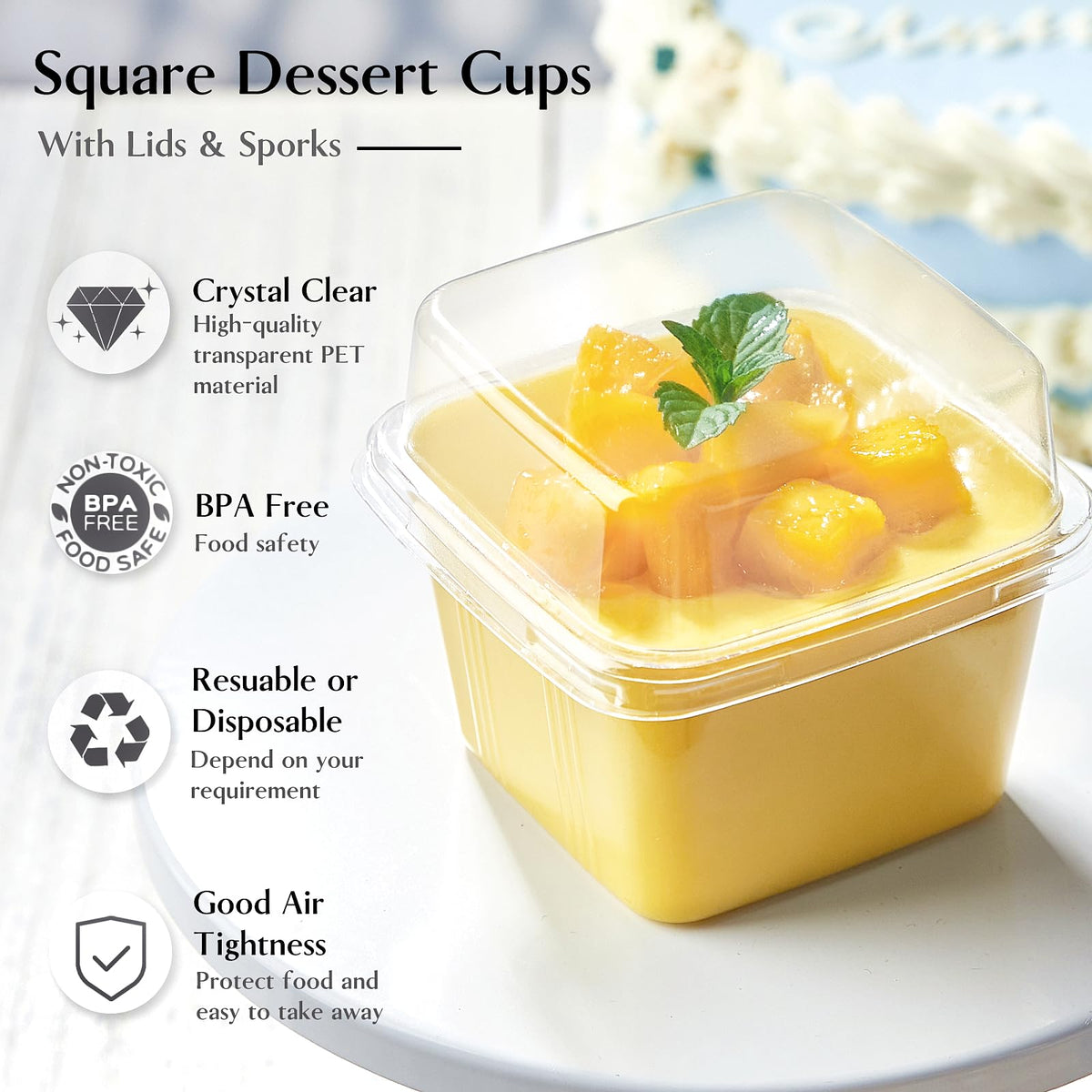 TOFLEN dessert cups with sporks provide convenient multi-use serving