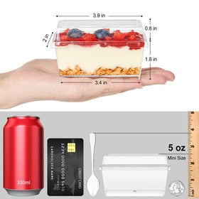TOFLEN rectangle dessert cups with lids shown for secure display.