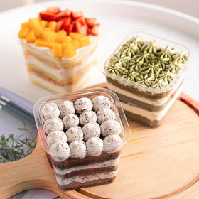 TOFLEN square cups ideal for take-away desserts and snacks