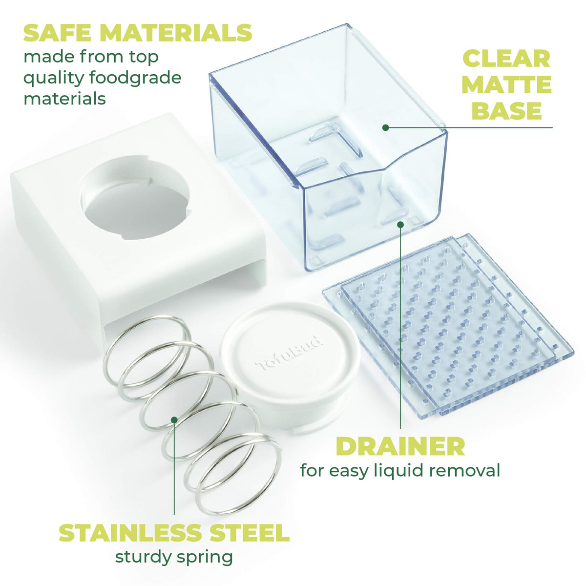 TofuBud BPA-free materials label emphasizes safe, durable kitchen tool