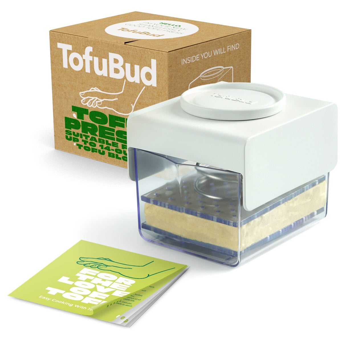 TofuBud Tofu Press assembly on countertop shows compact design for quick cooking