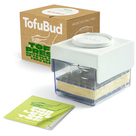 TofuBud Tofu Press assembly on countertop shows compact design for quick cooking