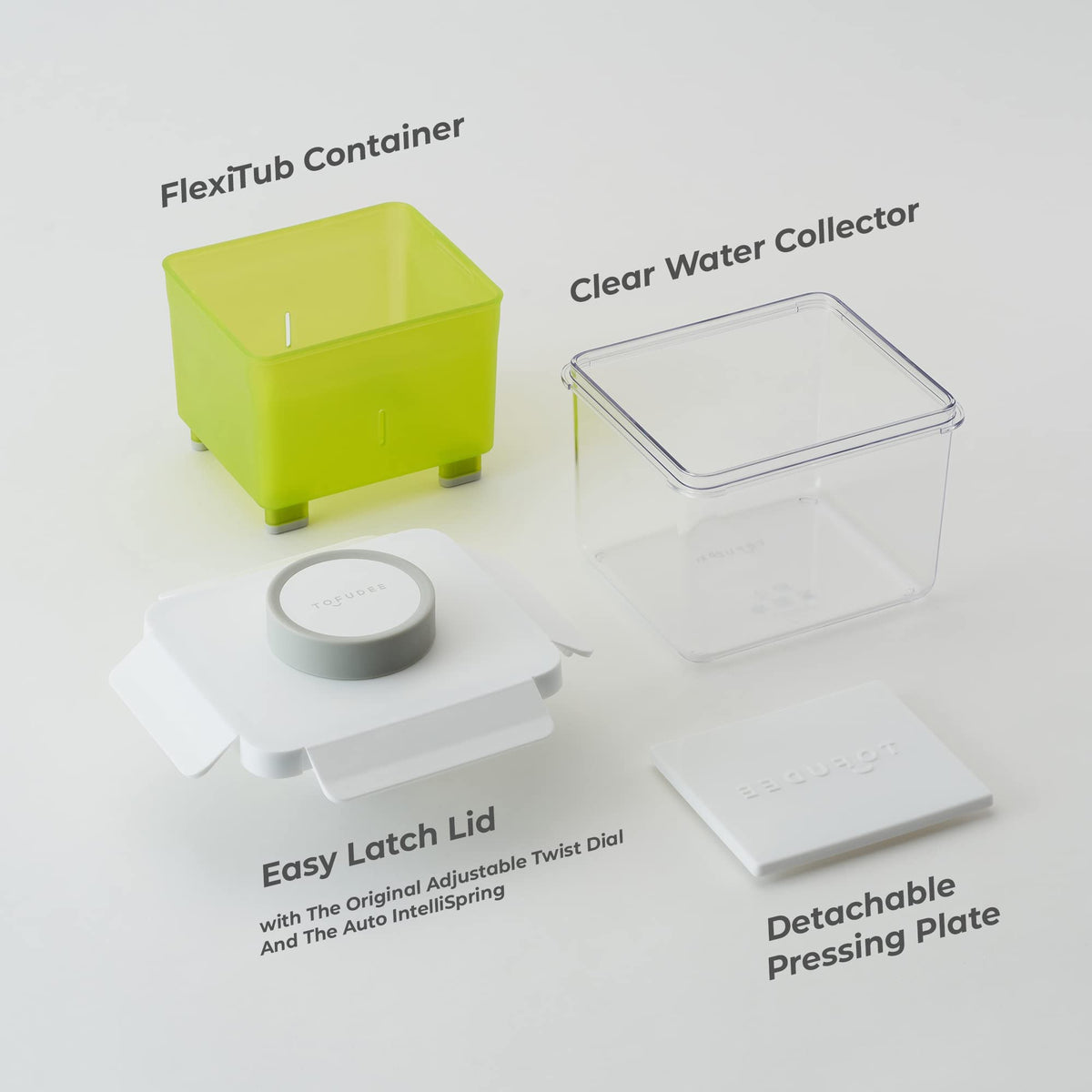 TOFUDEE auto-intellispring prevents cracking while pressing tofu.