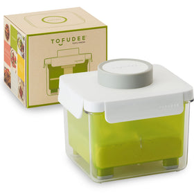 TOFUDEE press with self-contained system drains moisture for crisper tofu.