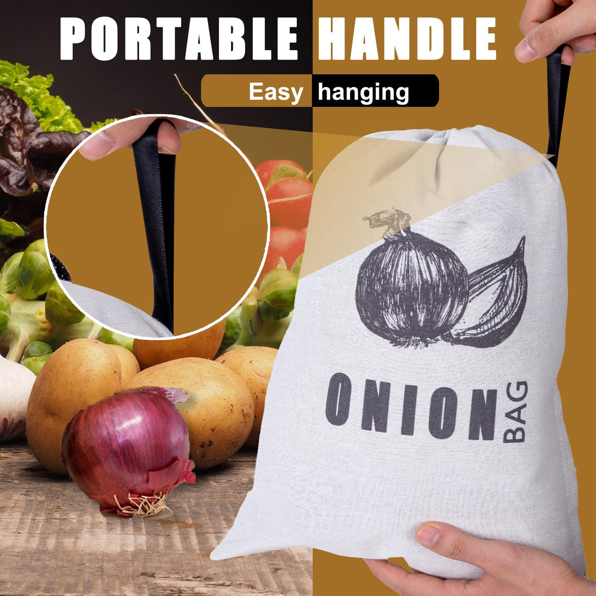 TOGETRUE potato storage bag with drawstring for easy closure.