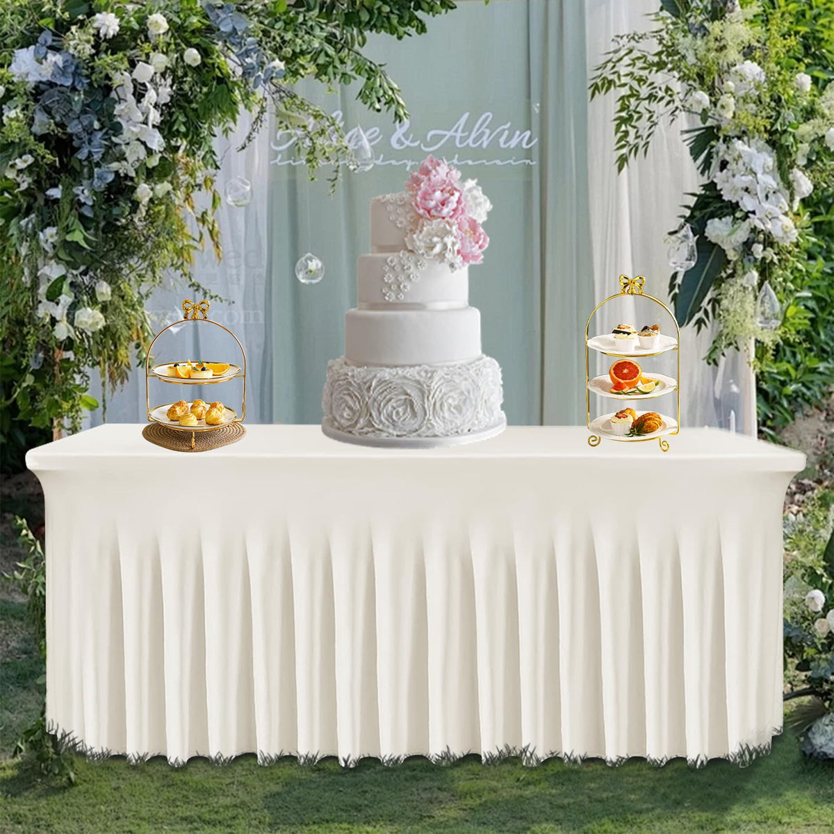 Tohetsuzp fabric detail shows soft spandex for wrinkle-free, easy-care tablecover