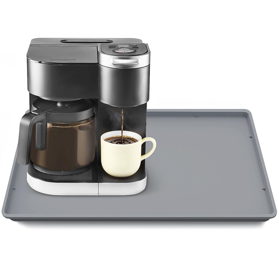 TOHONFOO silicone coffee mat with lip protects countertops from spills under your espresso machine.