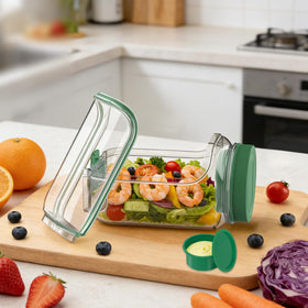 TOIPINIO salad jar with side-opening access for quick, even mixing.