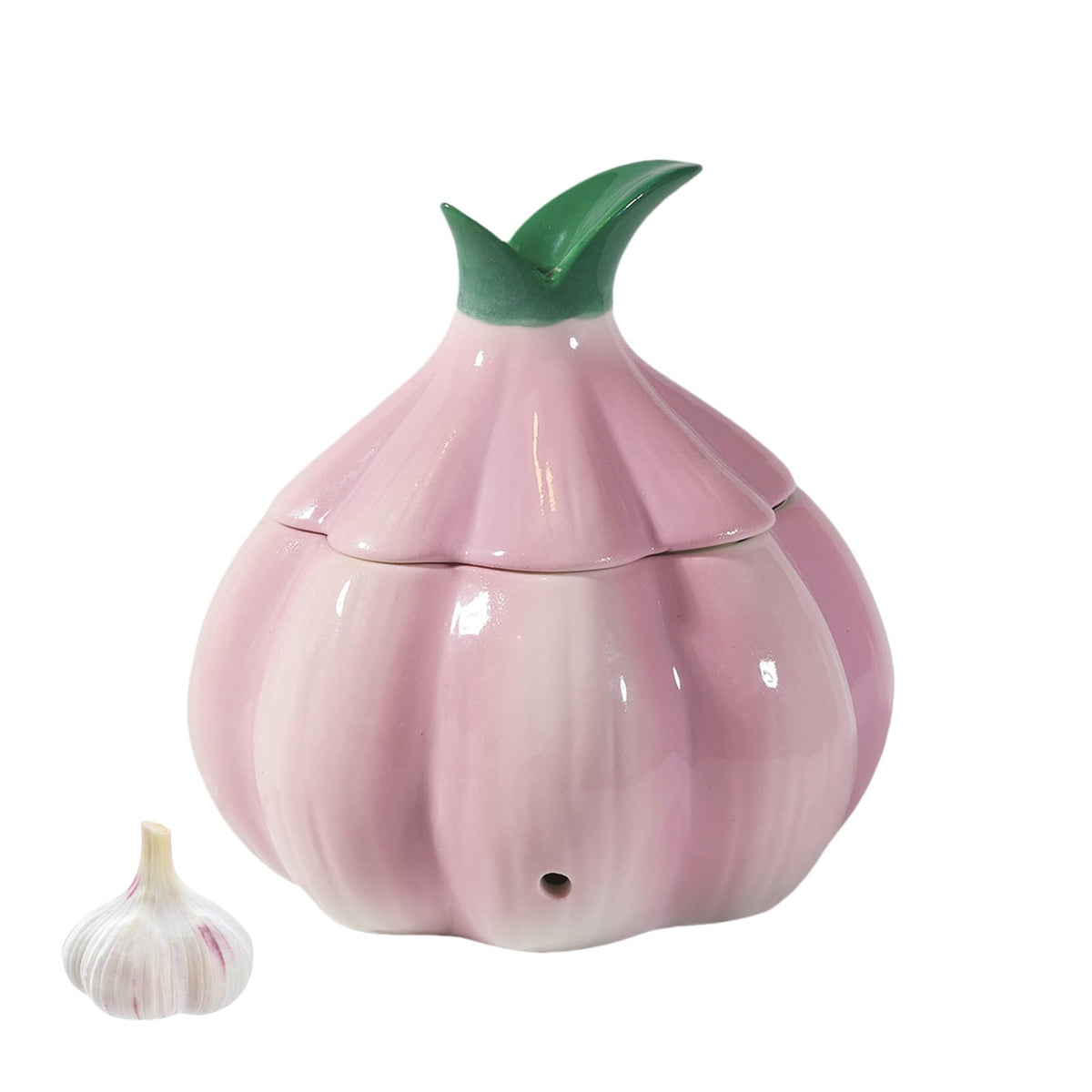 TOIVO garlic keeper with lid and holes maintains freshness on the counter