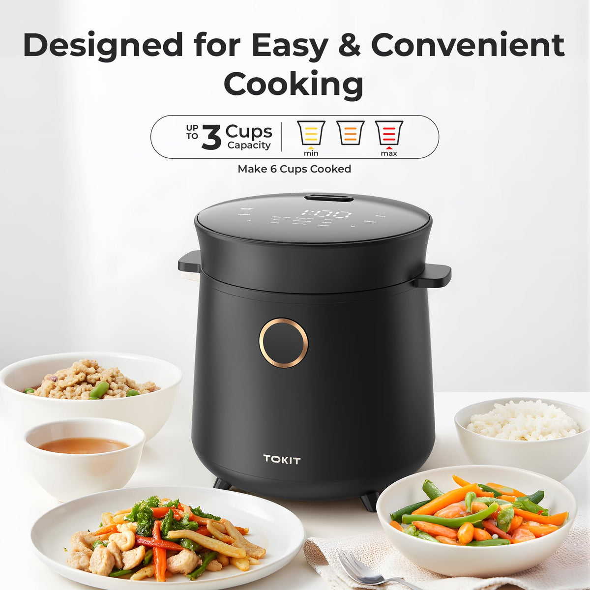 TOKIT compact mini rice cooker digital panel for easy control on busy nights