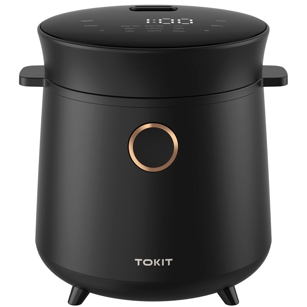 TOKIT compact mini rice cooker front view showing compact footprint for small kitchens
