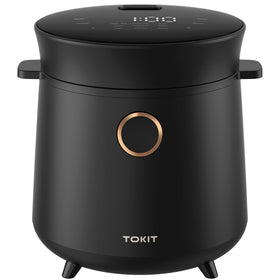 TOKIT compact mini rice cooker front view showing compact footprint for small kitchens