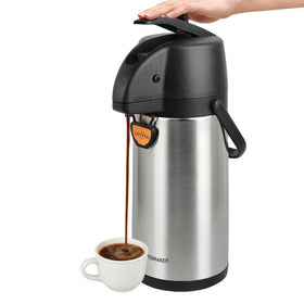 TOMAKEIT airpot dispenser lever pump enables spill-free pouring at events.