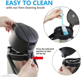 TOMAKEIT airpot wide opening simplifies filling and ice addition.