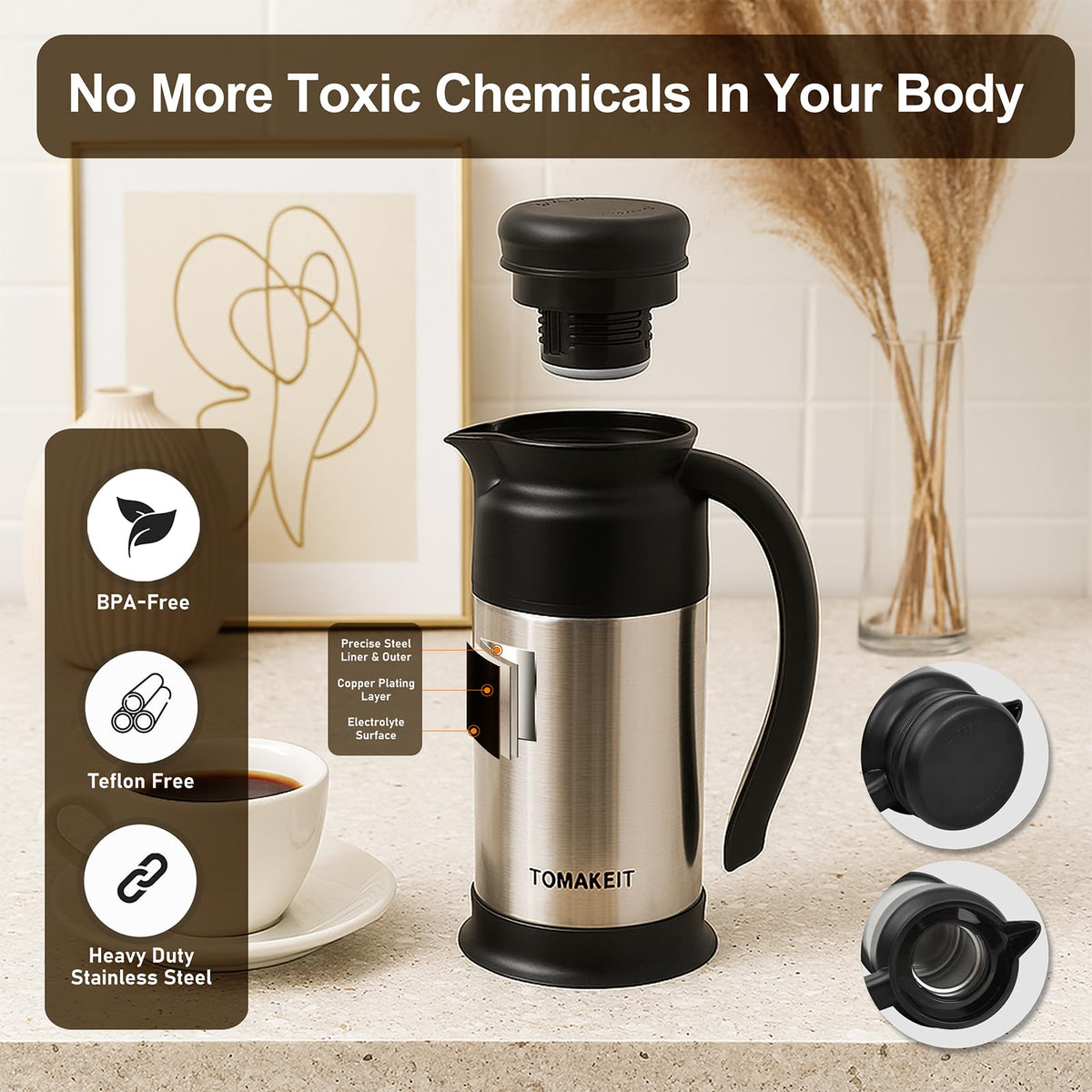 TOMAKEIT Creamer Pitcher with drip-free spout for clean serving