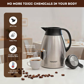 TOMAKEIT Thermal Carafe durable stainless-steel construction resists rust and dents for everyday use.