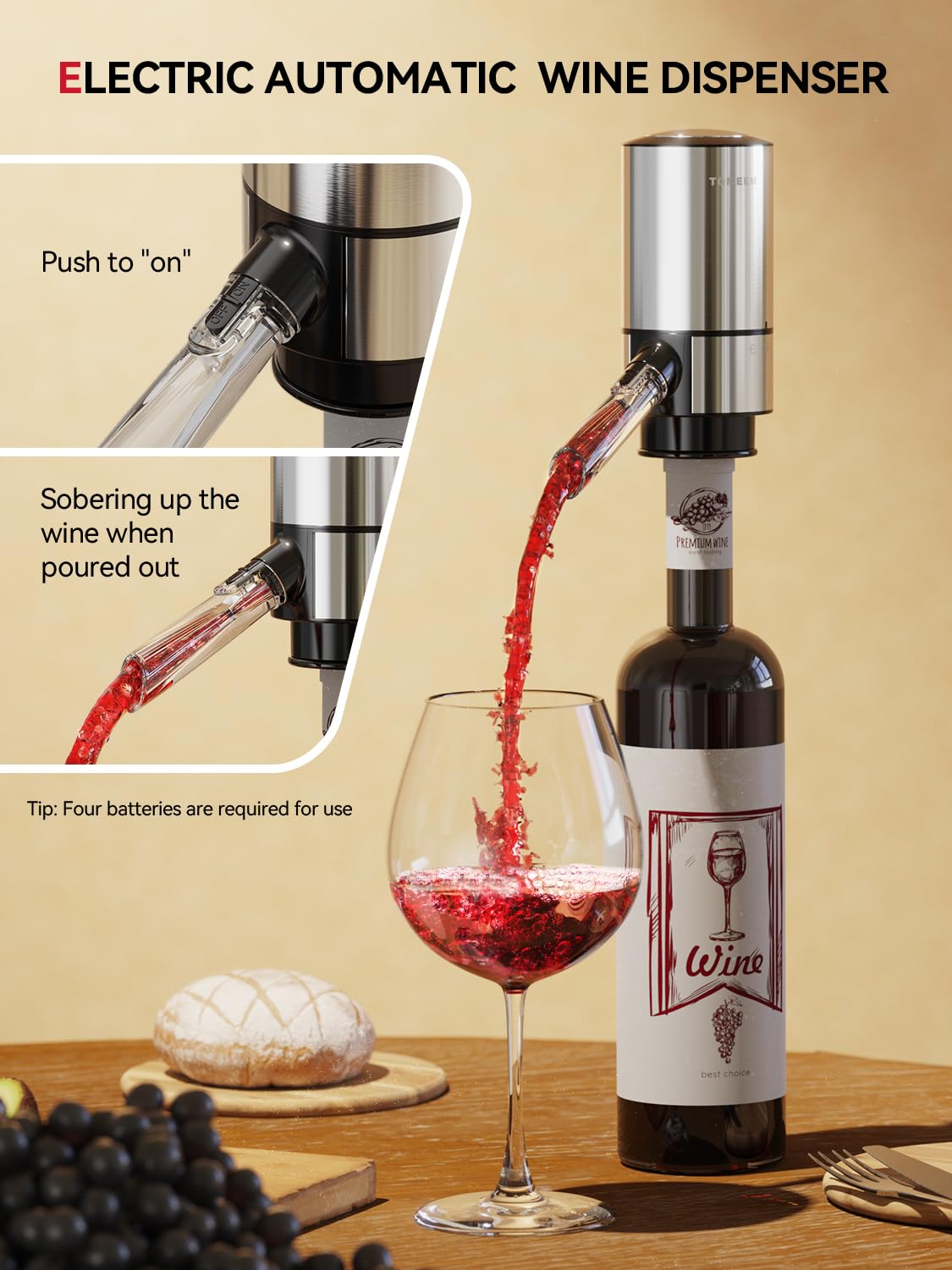 TOMEEM 4-in-1 wine accessory set organized for home entertaining.