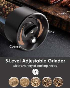 TOMEEM ceramic grinder with five coarseness levels for versatile textures.