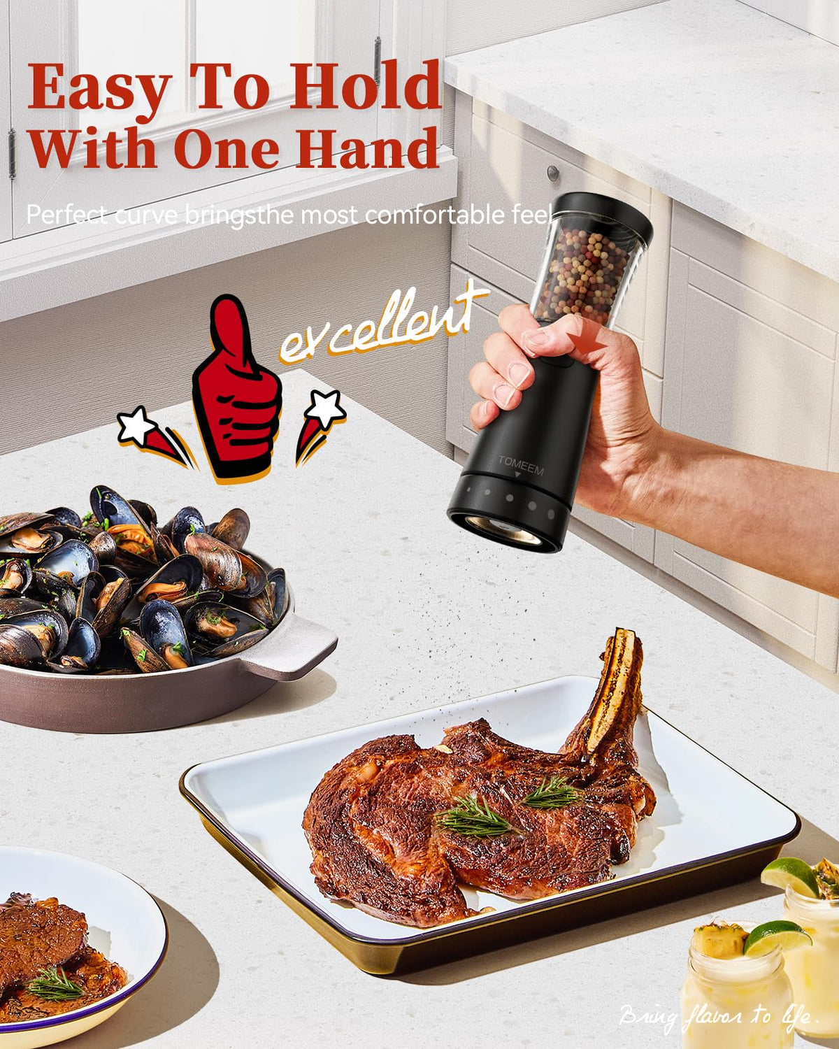 TOMEEM LED light assists accurate seasoning in any lighting.