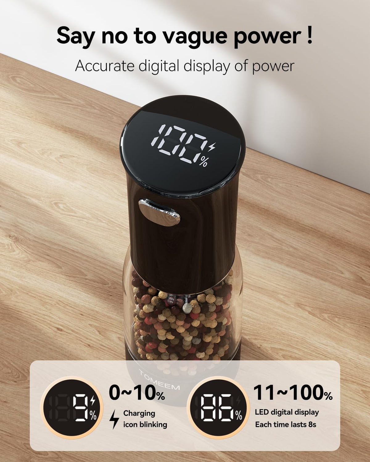 Rechargeable USB-C powered grinders for everyday kitchen use by TOMEEM.